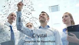  Presentation with team planning - PPT theme featuring team with marker and stickers background and a  colored foreground