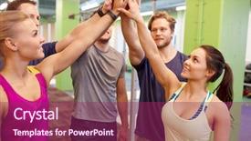  Presentation with elderly people and exercise - Beautiful PPT layouts featuring team woman - fitness sport exercising gesture backdrop and a violet colored foreground