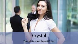  Presentation with farewell colleagues - Colorful presentation design enhanced with team woman leader - smiling young businesswoman in front backdrop and a  colored foreground