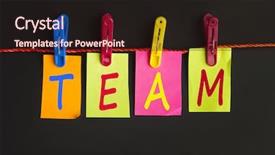  Presentation with meet work team - Slides having team word on laundry hook background and a wine colored foreground