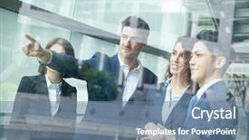  Presentation with office mix of people - PPT layouts enhanced with team work diversity - business people meeting inside office background and a seafoam green colored foreground