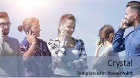  Presentation with people talking - Colorful presentation enhanced with team work network - young people talking on their backdrop and a seafoam green colored foreground