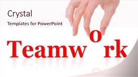  Presentation with work together growth teamwork - Slides with team work puzzle - word teamwork and hand business background and a sky blue colored foreground