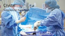  Presentation with pediatric surgery surgical wound assessment - PPT theme having team working in operating theatre background and a light blue colored foreground