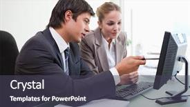  Presentation with african american in computer business - PPT theme with team working with a computer background and a dark gray colored foreground