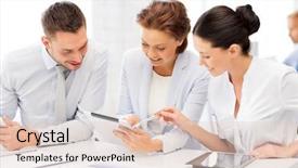  Presentation with tablet - Beautiful presentation featuring team working with tablet pcs backdrop and a lemonade colored foreground