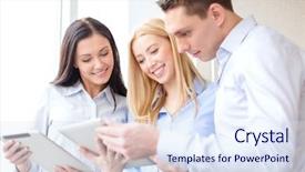  Presentation with office - Cool new slide set with team working with tablet pcs backdrop and a sky blue colored foreground