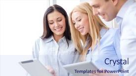  Presentation with office - Presentation theme with team working with tablet pcs background and a  colored foreground