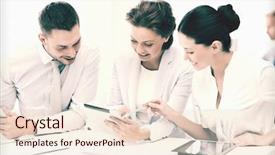  Presentation with tablet - Slides consisting of team working with tablet pcs background and a  colored foreground