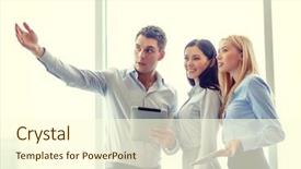  Presentation with office - Cool new slides with team working with tablet pcs backdrop and a cream colored foreground