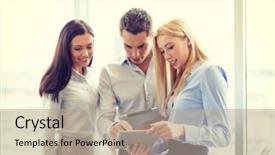  Presentation with stock market abstract business concept - PPT layouts enhanced with team working with tablet pcs background and a  colored foreground