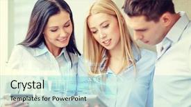  Presentation with office - Slide deck consisting of team working with tablet pcs background and a  colored foreground