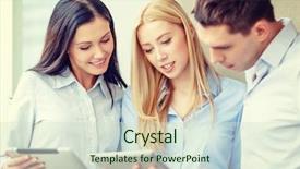  Presentation with stock market abstract business concept - PPT theme consisting of team working with tablet pcs background and a soft green colored foreground