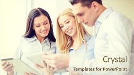  Presentation with office - PPT theme with team working with tablet pcs background and a cream colored foreground