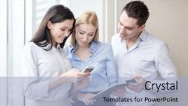  Presentation with office - Audience pleasing slide deck consisting of team working with tablet pcs backdrop and a light blue colored foreground