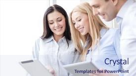  Presentation with demographic millennials business concept - Cool new theme with team working with tablet pcs backdrop and a  colored foreground