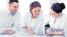  Presentation with tablet - PPT theme enhanced with team working with tablet pcs background and a  colored foreground