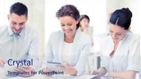  Presentation with tablet - Colorful presentation design enhanced with team working with tablet pcs backdrop and a  colored foreground