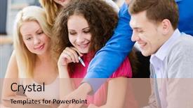  Presentation with classroom - Presentation theme consisting of team workshop - young people sitting in classroom background and a  colored foreground