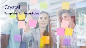  Presentation with creative writing - Colorful PPT layouts enhanced with team writing on adhesive notes backdrop and a sky blue colored foreground