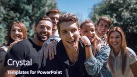  Presentation with outdoors - Slide set with teambuilding - portrait of a group background and a  colored foreground