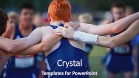  Presentation with huddle - Slide set consisting of teammate - boys on cross country team background and a navy blue colored foreground