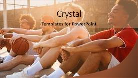  Presentation with basketball players - Audience pleasing presentation theme consisting of teammate - group of young laughing multiethnic backdrop and a coral colored foreground