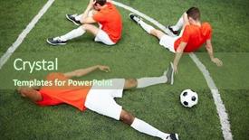  Presentation with astro turf football field - Cool new presentation theme with teammate - tired or restful men backdrop and a tawny brown colored foreground