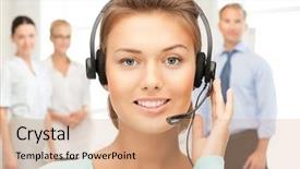  Presentation with chemical plant eco friendly - Slide set enhanced with teamplay - bright picture of friendly female background and a coral colored foreground