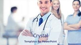  Presentation with bright - Beautiful PPT theme featuring teamplay - bright picture of male doctor backdrop and a sky blue colored foreground