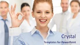  Presentation with weight loss woman showing - Theme enhanced with teamplay - bright picture of young woman background and a sky blue colored foreground
