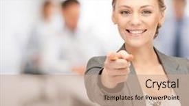  Presentation with finger millet - Slides with teamplay - picture of attractive businesswoman pointing background and a coral colored foreground