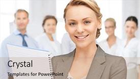  Presentation with what idea present by the picture - Slide set featuring teamplay - picture of happy woman background and a coral colored foreground