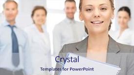  Presentation with notepad - Audience pleasing slides consisting of teamplay - picture of happy woman backdrop and a sky blue colored foreground