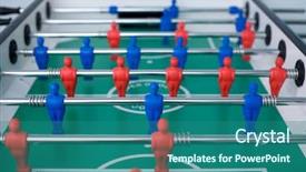  Presentation with football blue - Amazing slides having teamplay - plastic tabletop football with red backdrop and a ocean colored foreground