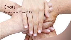  Presentation with stack - Presentation enhanced with teamplay - six hands stack up isolated background and a lemonade colored foreground