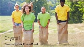  Presentation with team building - Colorful slide deck enhanced with teams-play-against-each backdrop and a coral colored foreground