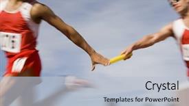  Presentation with runners - PPT theme enhanced with teamwork - blurred motion male runners passing background and a light blue colored foreground