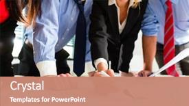  Presentation with professionals - Presentation theme enhanced with teamwork - business - four professionals background and a coral colored foreground