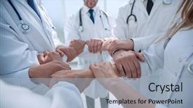  Presentation with teamwork doctors - Slide deck featuring teamwork - close up a group background and a light blue colored foreground