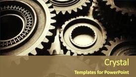  Presentation with metal - Audience pleasing PPT theme consisting of teamwork - closeup of metal cog gears backdrop and a tawny brown colored foreground