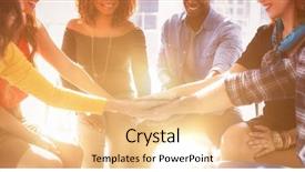  Presentation with stack - Cool new PPT theme with teamwork - group of happy colleagues forming backdrop and a lemonade colored foreground