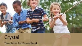  Presentation with rope - Amazing presentation design having teamwork - group of kids pulling backdrop and a coral colored foreground