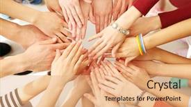 Presentation with multicultural people together - Audience pleasing PPT layouts consisting of teamwork - group of people hands together backdrop and a coral colored foreground