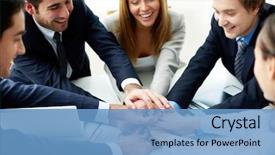  Presentation with partners - Theme with teamwork - image of business partners making background and a teal colored foreground