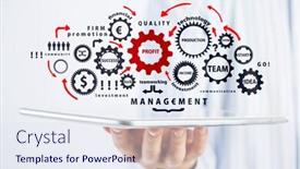  Presentation with management - Slide deck with teamwork-and-management-in-business background and a sky blue colored foreground