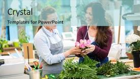  Presentation with singled green pink rose - Colorful slide deck enhanced with teamwork bunch - florists making bouquet of pink backdrop and a  colored foreground