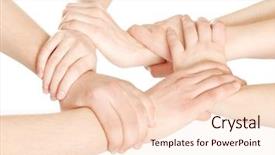  Presentation with united - Theme consisting of teamwork bunch - united hands on white background background and a  colored foreground