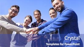  Presentation with teamwork - Presentation theme with teamwork business people joined hands background and a  colored foreground