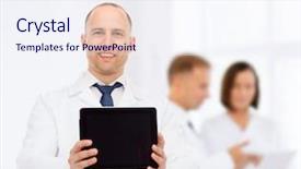  Presentation with advertisement - Presentation design having teamwork concept - smiling male doctor background and a  colored foreground